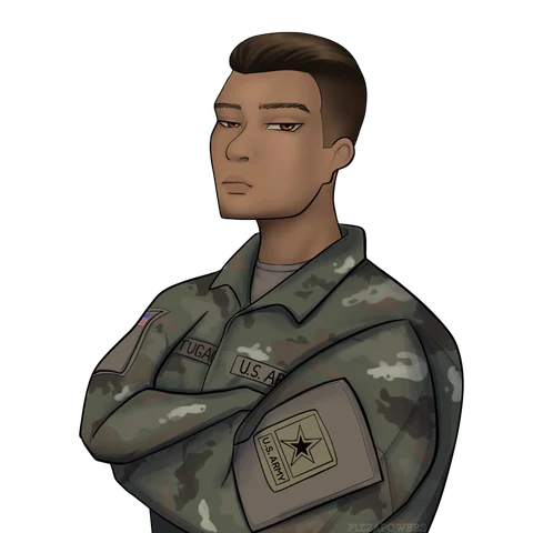 A man in army camouflage uniform with his arms crossed